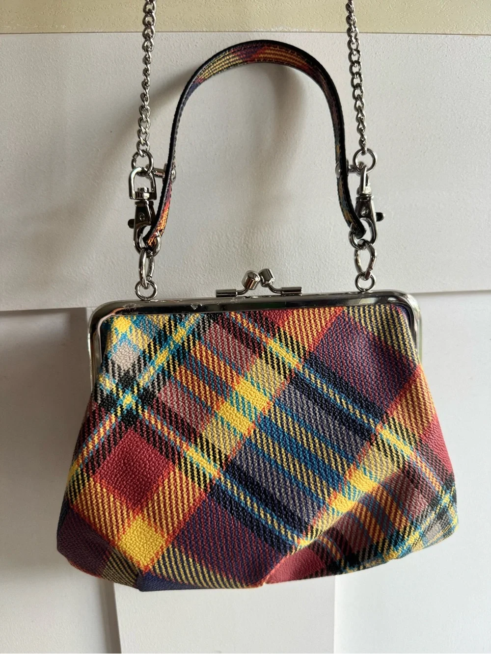 Vivienne Westwood Granny Frame Tartan Plaid Kiss Lock Bag Chain Strap